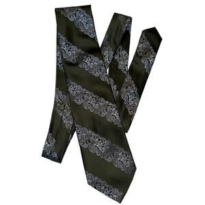 NWOT Valentino Dark Olive Lavender Paisley Silk Tie OS